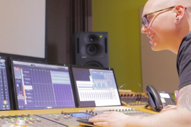 Devin Delaney recording "America La Hermosa"