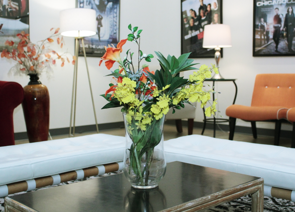Flowers in the lobby of Simon Casting