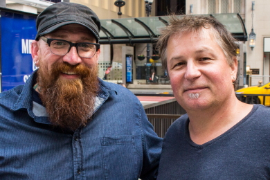 Ojo Customs' Nicholas Berg and The Escape Pod's Kent Kwiatt at Daley Plaza