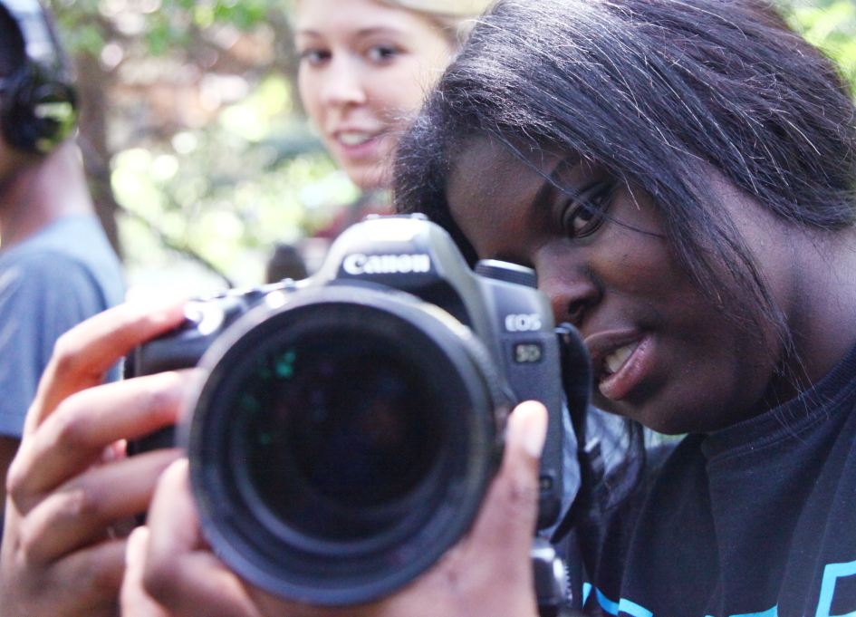 A crew member on the set “Dearly Departed”