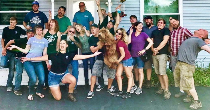 Crew and family celebrate the completion of another episode