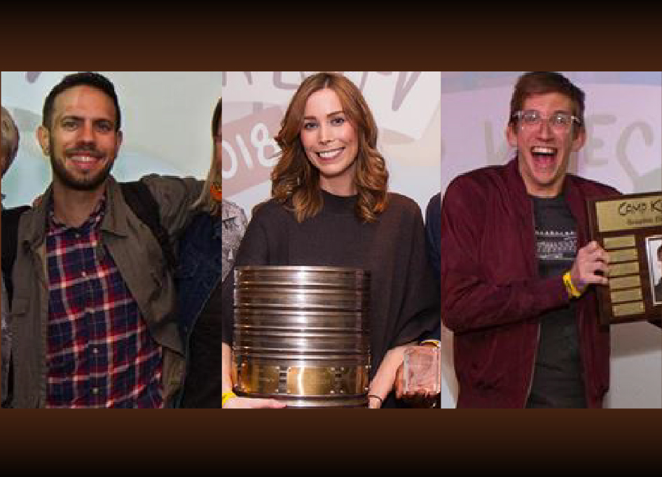 Mike Regan, Ashley McGinn, and Jeff Borowiak celebrate their victories at Rock Bottom